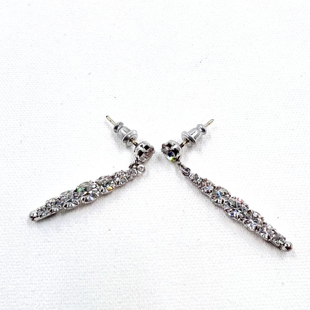 Dior - Vintage Costume Silver Tone Graduated Clear Crystal Drop Post Earrings